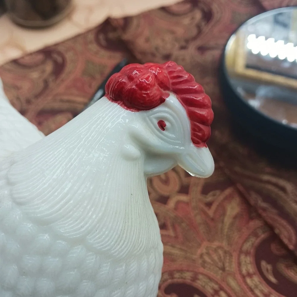 Vtg Westmoreland Hen On Nest HON White Milk Glass Split Tail TOP LID Only *Crack
